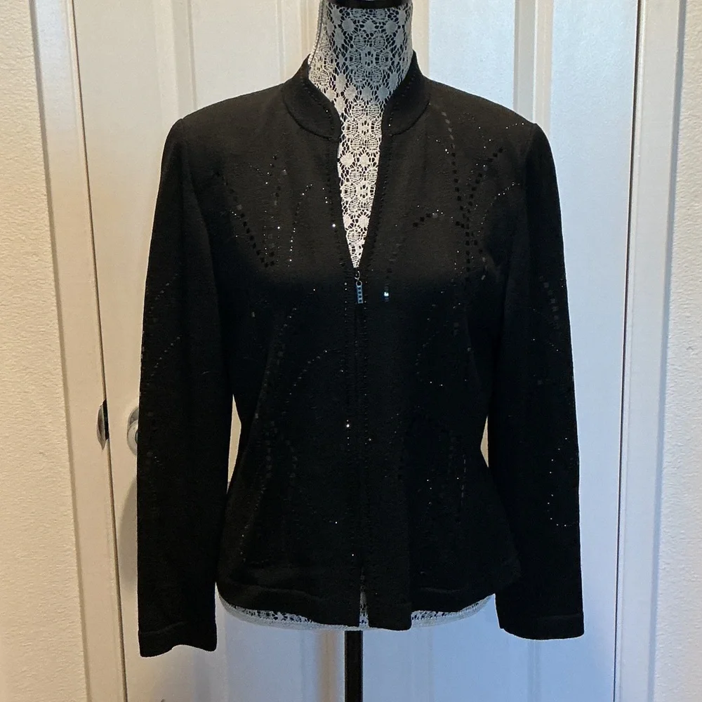 Vintage Toula Anjelia Black Zip-Front Women's Blazer with Subtle Embellishment - Picture 1 of 6